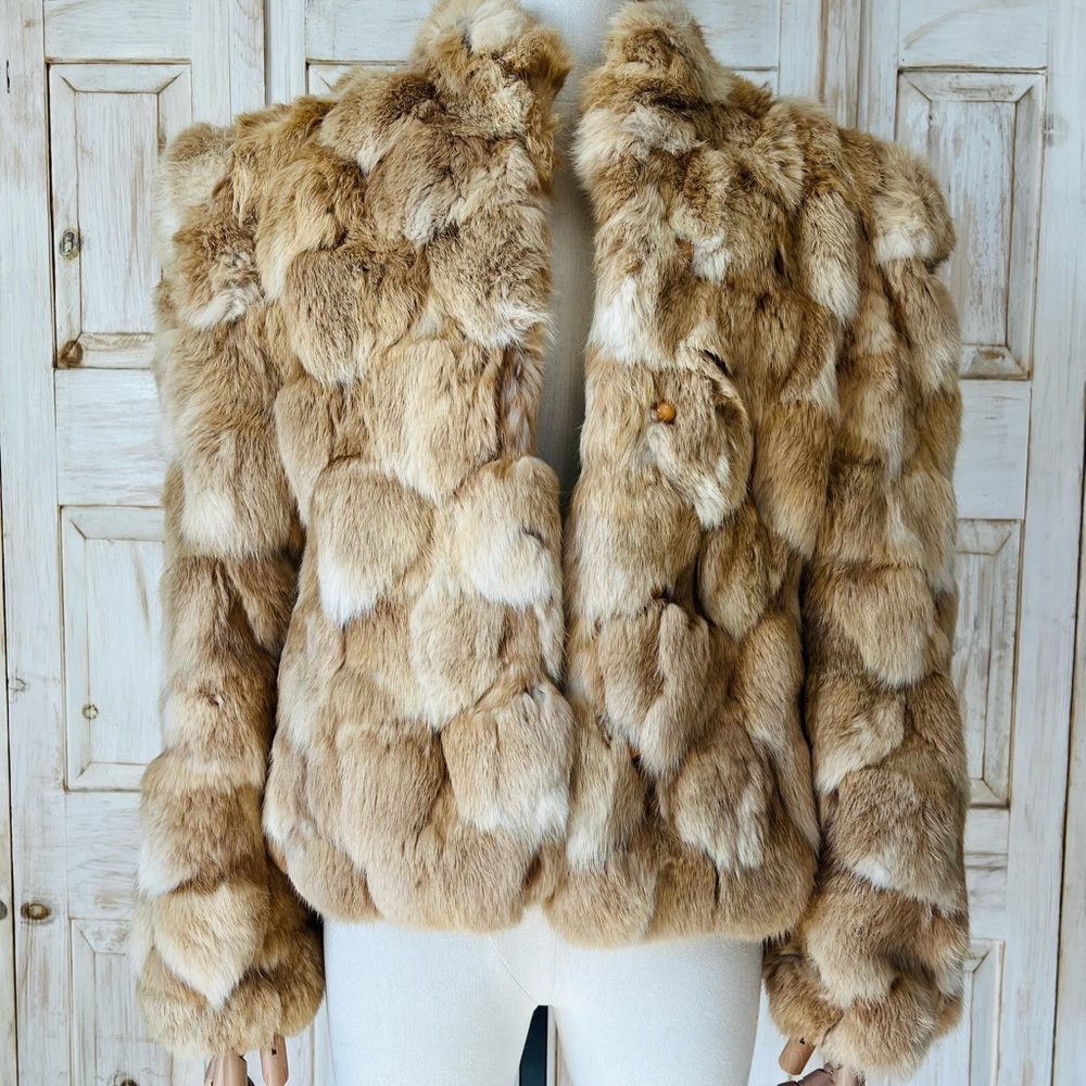 Mob Wife Era 1970s Camel / Ivory Rabbit Fur Coat